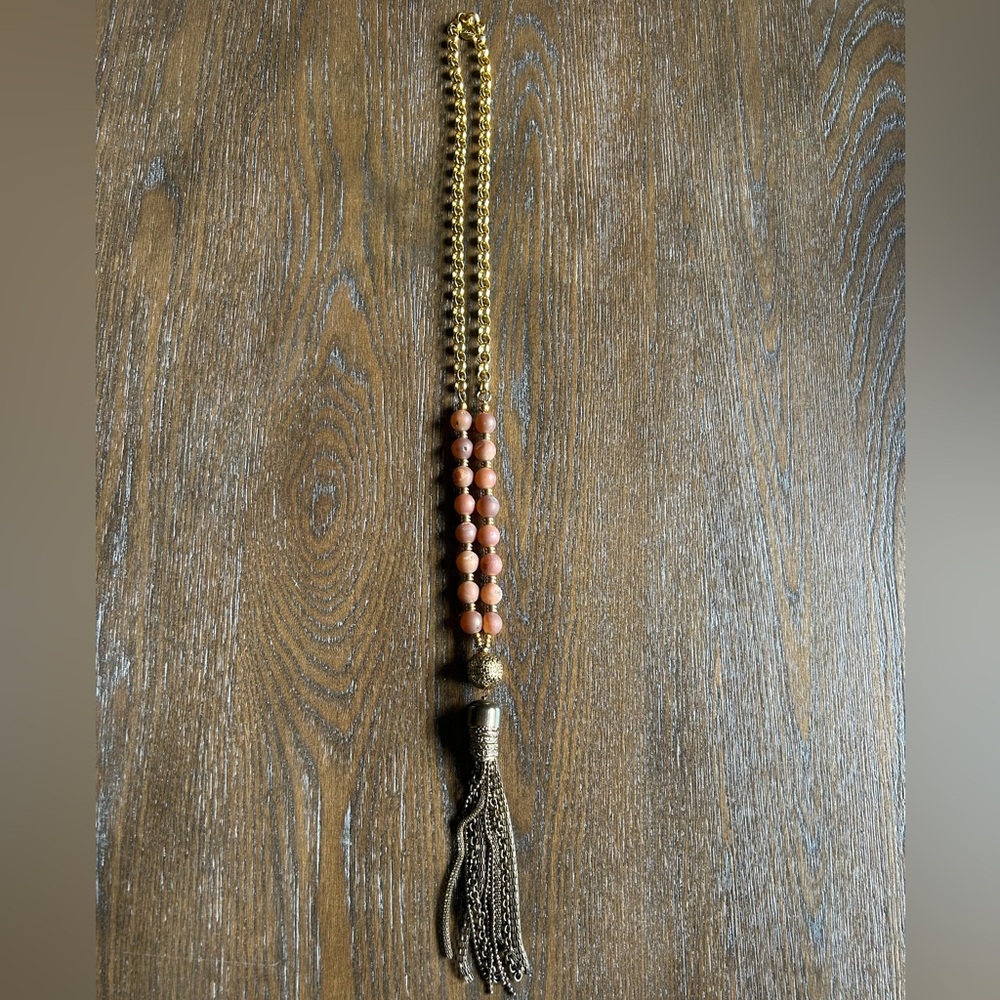Gold Beaded Tassel Necklace